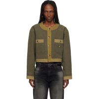 R13 Khaki Cord Trimmed Cropped Chore Jacket 252021F063007