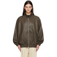 The Frankie Shop Taupe Senta Faux-Leather Bomber Jacket 252115F058000