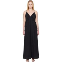 ROEhe Black Hammered Silk V-Neck Strap Maxi Dress 252144F055000