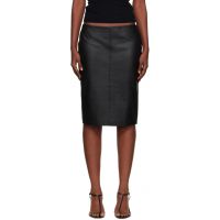 St. Agni Black Pencil Leather Midi Skirt 252193F092002