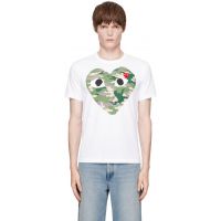 COMME des GARCONS PLAY White Red Emblem Camo Heart T-shirt 252246M213019