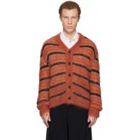 Marni Red & Black Fuzzy Wuzzy Stripe V-Neck Cardigan 252379M200005