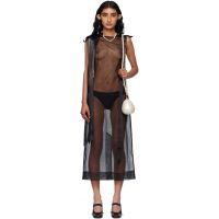 Simone Rocha Black Sheer Bow Ribbon Tail Midi Dress 252405F054024