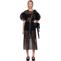 Simone Rocha Black Sheer Sculpted Petal Sleeve Biker Midi Dress 252405F054025