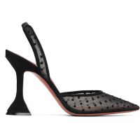 Amina Muaddi Black Holli 95 Lace Sling Heels 252415F122017