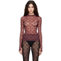 Marine Serre Burgundy Moonogram Flock LS Highneck Top 261020F099005