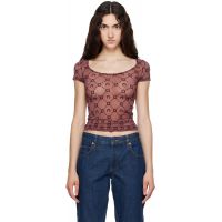 Marine Serre Burgundy Moonogram Mesh Flock T-shirt 261020F110053