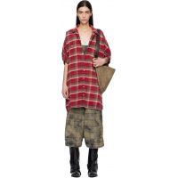 R13 Red Plaid Oversized Boxy Shirt Minidress 261021F052004