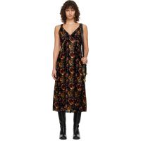 R13 Black & Orange Grunge Slip Dress 261021F054000