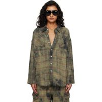R13 Green & Navy Drop Neck Work Shirt 261021F109002