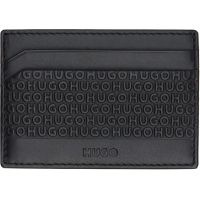 Hugo Black Logo-Pattern Leather Card Holder 261084M163009
