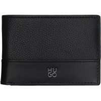 Hugo Black Stacked-Logo Slim Leather Wallet 261084M164008