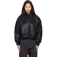 The Frankie Shop Black Jackson Bonded Faux-Leather Bomber Jacket 261115F063008