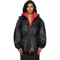 The Frankie Shop Black Carnaby Funnel Neck Leather Jacket 261115F064003