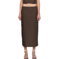 St. Agni Brown Paper Taffeta Column Midi Skirt 261193F092002