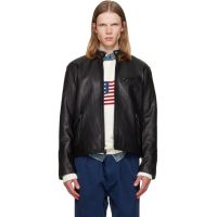 Polo Ralph Lauren Black The Brooklands Leather Cafe Racer Jacket 261213M181001