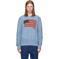 Polo Ralph Lauren Blue Aran-Knit Flag Sweater 261213M201036