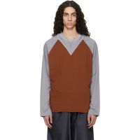 Serapis Tan & Gray W-Neck Cotton T-shirt 261238M213002