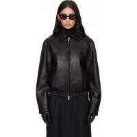 TONYWACK Black Vintage Lamb Leather Bomber Jacket 261251F064004
