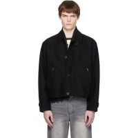 COOR Black Wool Linen Blend Leather Tab Jacket 261254M180009