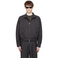 COOR Gray Striped Wool Blend Harrington Jacket 261254M180010