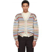 Paul Smith Beige Signature Stripe Cotton-Blend Cardigan 261260M200002