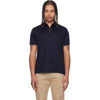 Paul Smith Navy Cotton Signature Stripe Trim Zip Polo Shirt 261260M212007