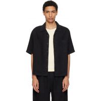 Merz b. Schwanen Black Linen Bowling Shirt 261328M192002