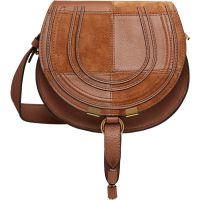 Chloe Brown Grained & Suede Leather Small Marcie Saddle Bag 261338F048002