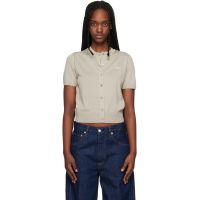 Maison Kitsune Taupe Baby Fox Fine Merino Short Sleeve Cardigan 261389F095002