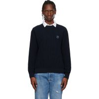 Maison Kitsune Navy Fox Head Cotton Ribbed Sweater 261389M201005