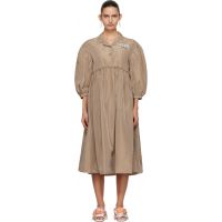 Simone Rocha Tan Embellished Signature Smock Shirt Midi Dress 261405F054016