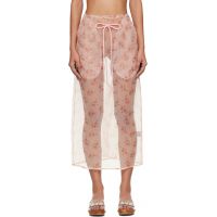 Simone Rocha Pink Sheer Frayed Column Pencil Midi Skirt 261405F092003