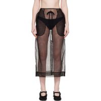 Simone Rocha Black Sheer Frayed Column Pencil Midi Skirt 261405F092010
