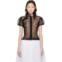 Simone Rocha Black Embellished Sheer Offset Fragment Collar Shirt 261405F109002