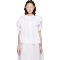 Simone Rocha White Cropped Puff Sleeve Ruffle Frill Shirt 261405F109003
