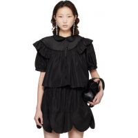 Simone Rocha Black Cropped Puff Sleeve Ruffle Frill Shirt 261405F109004