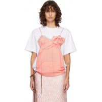 Simone Rocha White & Pink Bow Sash Slip Dress Trompe LOeil T-shirt 261405F110018