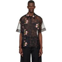 Simone Rocha Black Sheer Patchwork Boxy Shirt 261405M192013