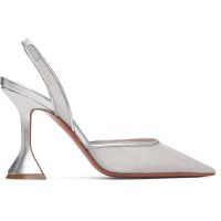 Amina Muaddi Silver Holli Mesh Sling 95 Heels 261415F122019