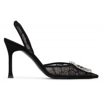 Amina Muaddi Black Camelia Lace Sling 90 Heels 261415F122031