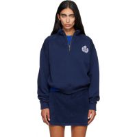 Sporty & Rich Navy NY Crest Embroidered Quarter Zip Sweatshirt 261446F097011