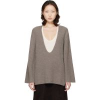 Loulou de Saison Gray Gabe U Neck Ribbed Cashmere Sweater 261473F100002