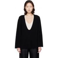 Loulou de Saison Black Gabe U Neck Ribbed Cashmere Sweater 261473F100003