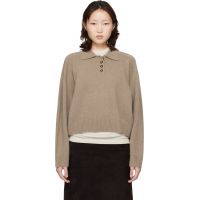 Loulou de Saison Taupe Homere LDS Cashmere Polo Sweater 261473F108002