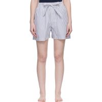Tekla White & Blue Poplin Pyjama Shorts 261482F079043
