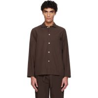 Tekla Brown Poplin Long-Sleeved Pyjama Shirt 261482M218035