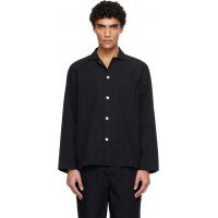 Tekla Black Poplin Long-Sleeved Pyjama Shirt 261482M218036