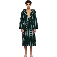 Tekla Green & White Terry Hooded Bathrobe 261482M219015
