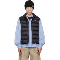 AAPE by A Bathing Ape Black AAPENOW Moonface Logo Puffer Down Vest 261547M178007